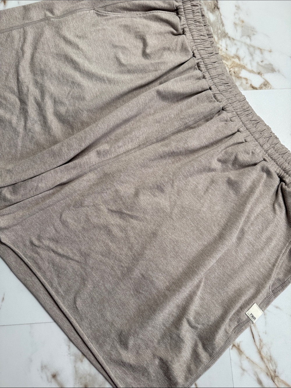 Vuori Tan Loungewear Shorts Raw Hem Workout Dorm Ready Trendy Sz L